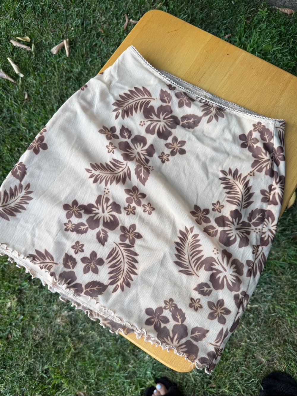 Urban Outfitters Cream Mini Skirt with Brown Floral Print